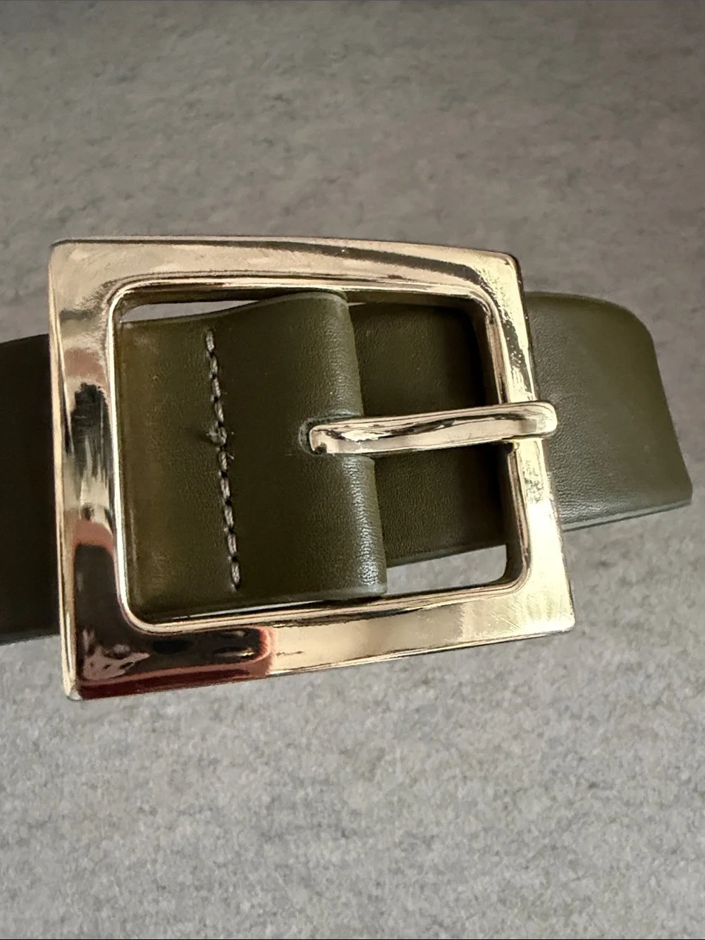 Olive Green Leather Women's Belt with Polished Silver Buckle